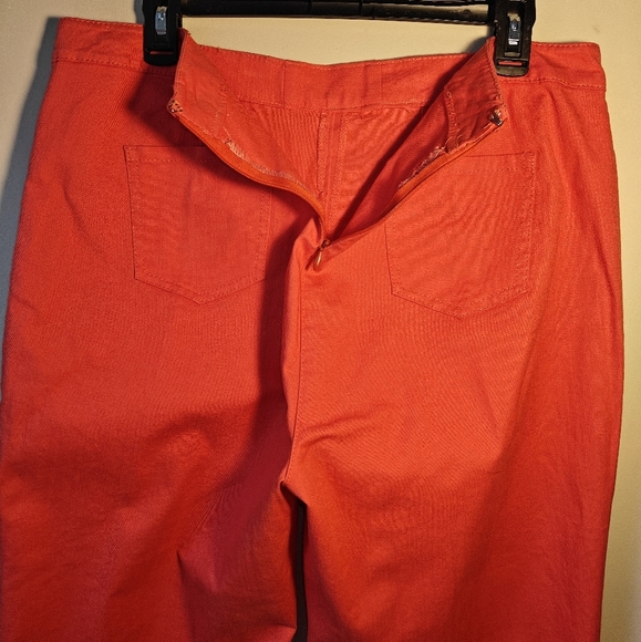 Womens SZ 14 - 16  Salmon Pink Orange Back Seam Zipper Pants Cropped Jeans - Picture 3 of 5